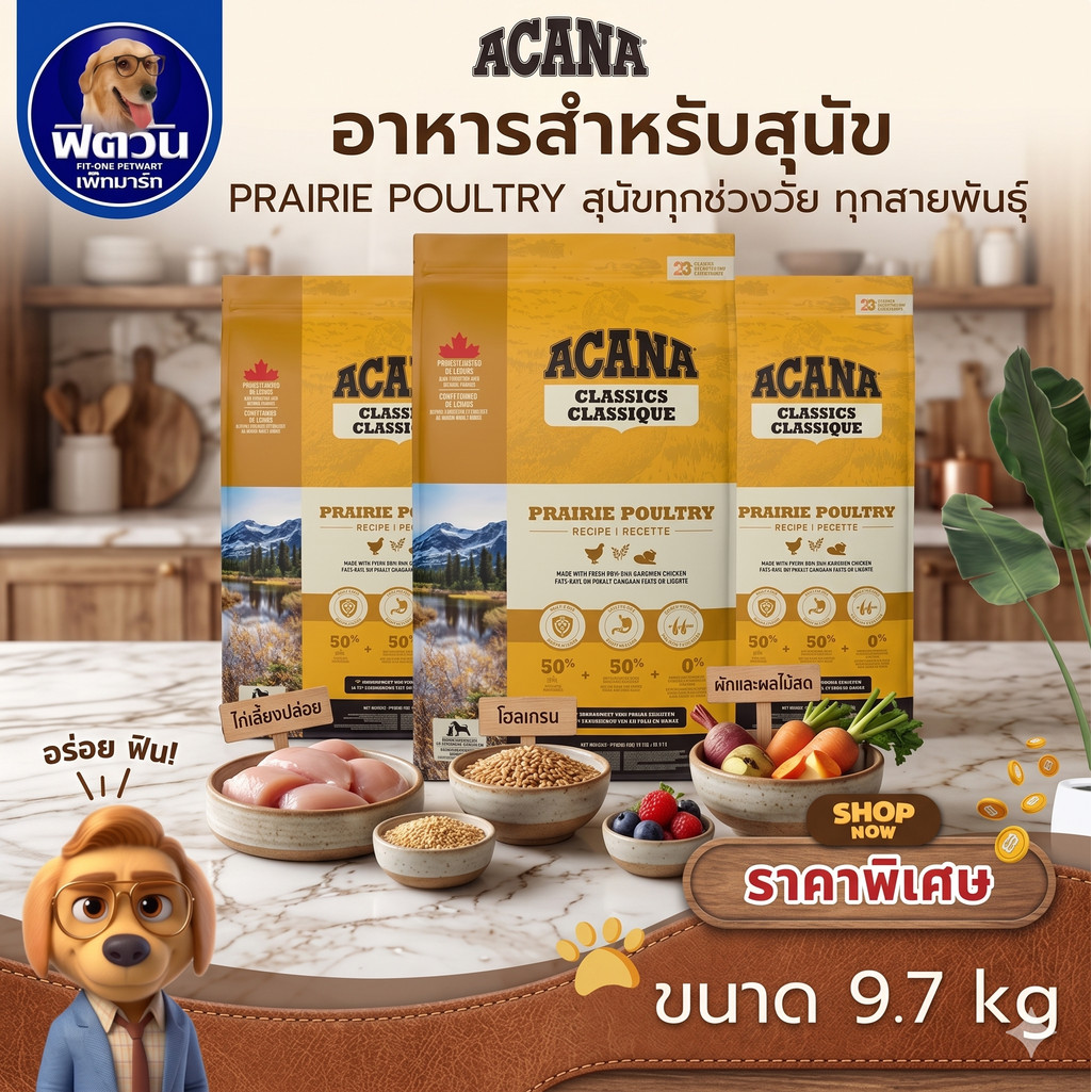 ACANA PRAIRIE POULTRY (Adult)Turkey,Eggs อาหารสุนัข ขนาด 9.7 กิโลกรัม{อาหารสุนัขเม็ด}