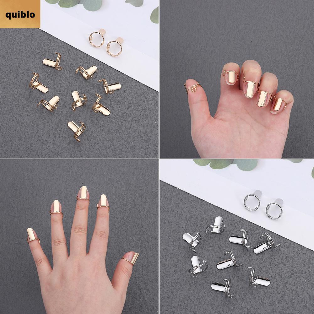 แหวนติดเล็บ QUIBLO สีทองนํากลับมาใช้ใหม่ได้ปลายนิ้วแหวนเล็บใช้งานง่ายสีเงินที่ถอดออกได้ Phalanx แหวนสําหรับเล็บปลอมฝรั่งเศส