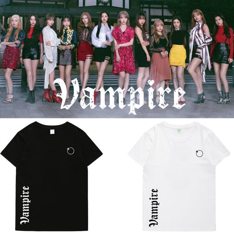 Kpop IZONE แวมไพร์รอบคอผ้าฝ้าย T แขนสั้น Casual Top Man/ผู้หญิงเสื้อคู่สั้น