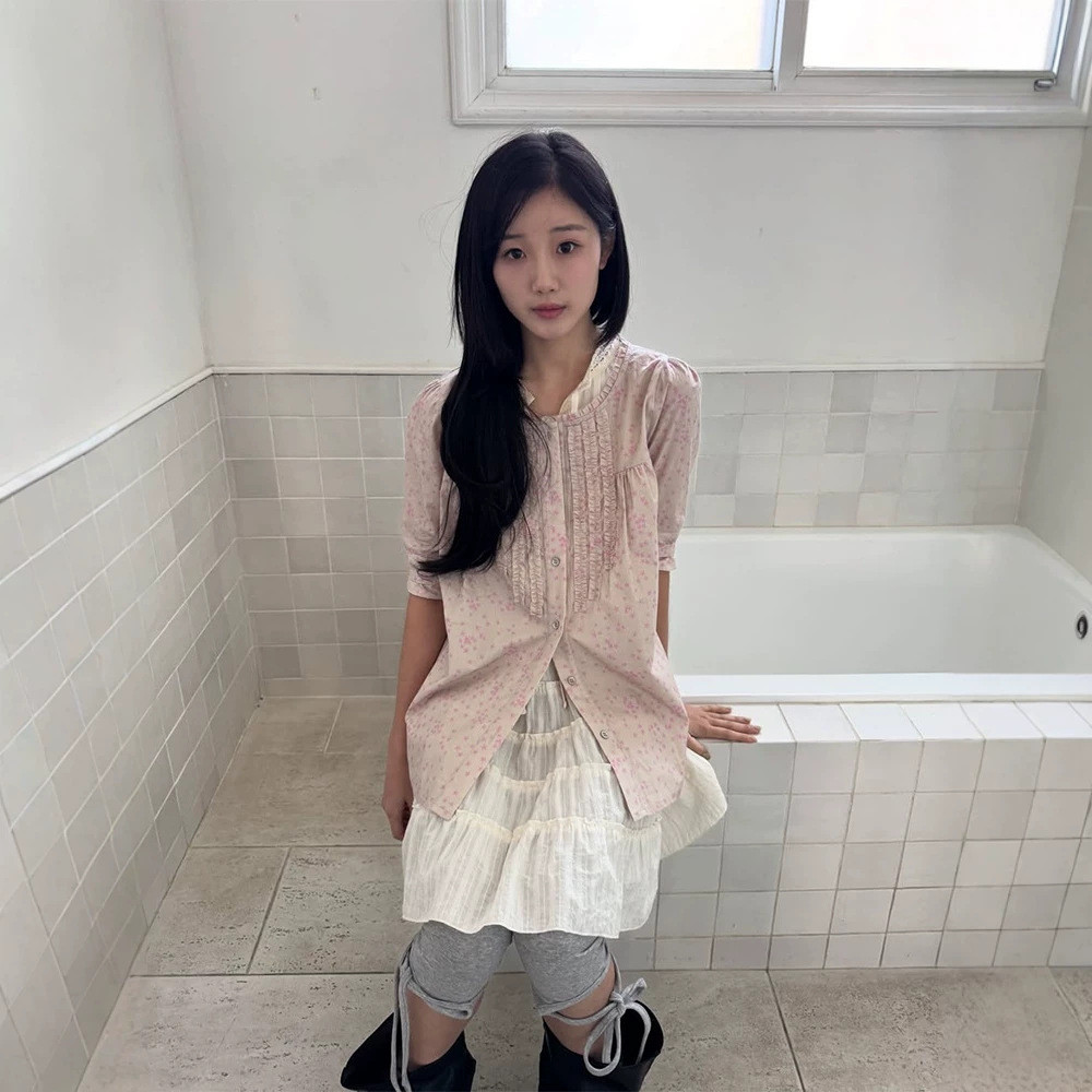 [SR-STUDIO] yingandyang Floral Lace Doll Collar Shirt Women Summer Top YR5G