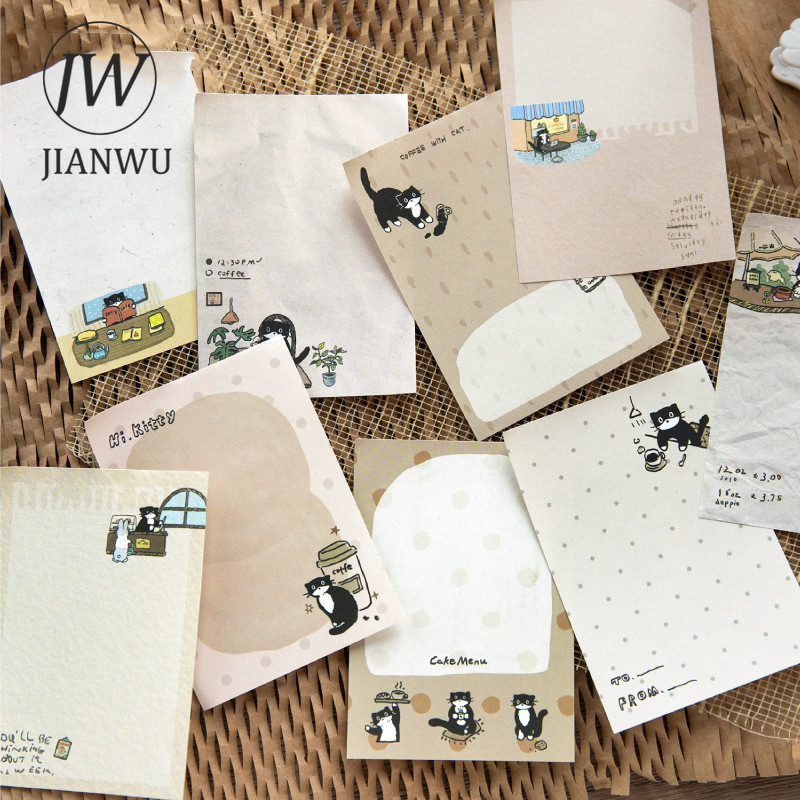 JIANWU Cat Cafe ชั่วโมง Series Vintage Coffee Border วัสดุ Collage Scrapbooking Memo Pad Creative DIY Junk Journal เครื่องเขียน