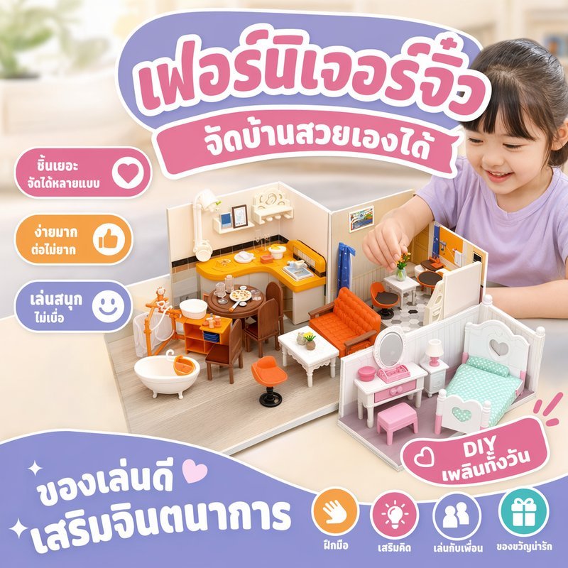 เฟอร์นิเจอร์จําลอง ของเล่นบ้านตุ๊กตา ชุดห้องครัว ห้องนอน ห้องน้ํา diy เสริมพัฒนาการ เด็ก