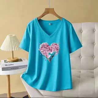 เสื้อยืดแขนสั้นผู้หญิง สไตล์อเมริกัน รุ่นใหม่ คอวี ทรงหลวม ฤดูร้อน ใส่สบาย ดูผอม ชุดลำลองสุดทันสมัย สื้อยืดผู้หญิงทุกวัน