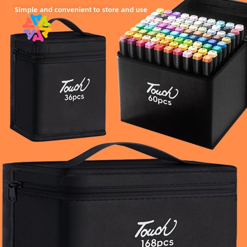 WITTII ปากกามาร์กเกอร์กระเป๋าเก็บ,สีดํา 12-168 นับ Art Markers Organizer,น่ารักซิปปิดฟังก์ชั่นกระเป๋าถือสไตล์ซิปผ้าใบกระเป๋าMARKER Organization
