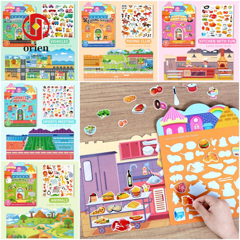ORIEN Jelly Sticker Silent Book, Cartoon Multi-theme Quiet Book,Reusable Multicolor Interaction Game