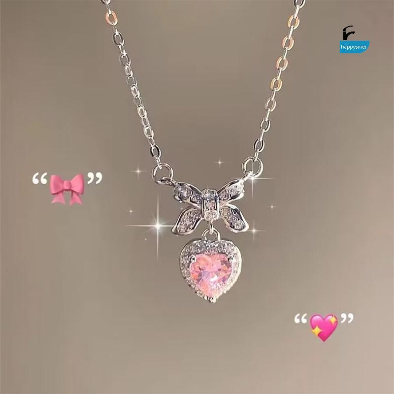 [GIK] สร้อยคอจี้หัวใจคริสตัลเพทายกุทัณฑ์สีชมพู 1 หัวใจผู้หญิงเครื่องประดับ [VN]