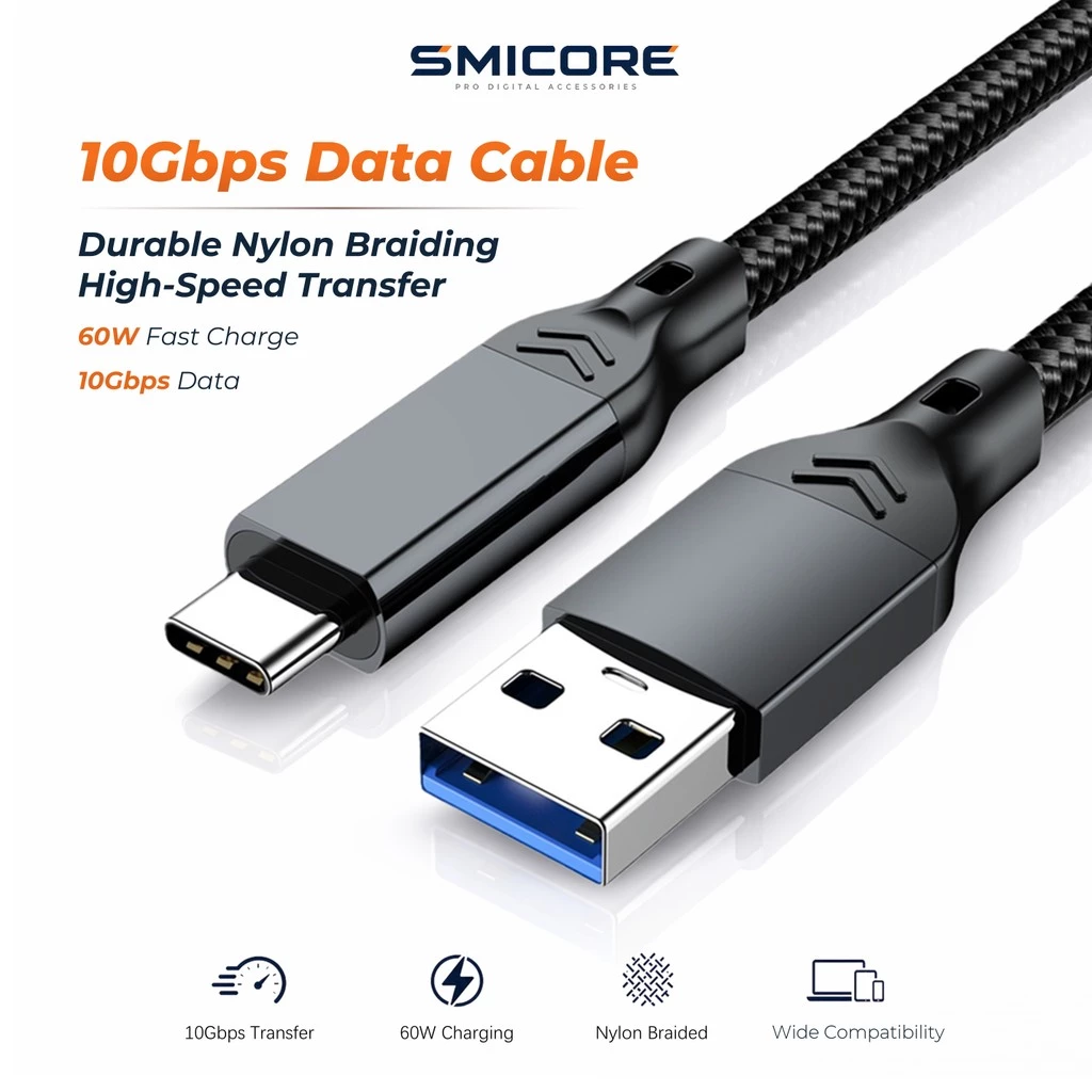 USB 3.2 Gen2 10Gbps สายข้อมูล Type-C to USB-A 3A ความเร็วสูง 60W PD HDD SSD Notebook Docking
