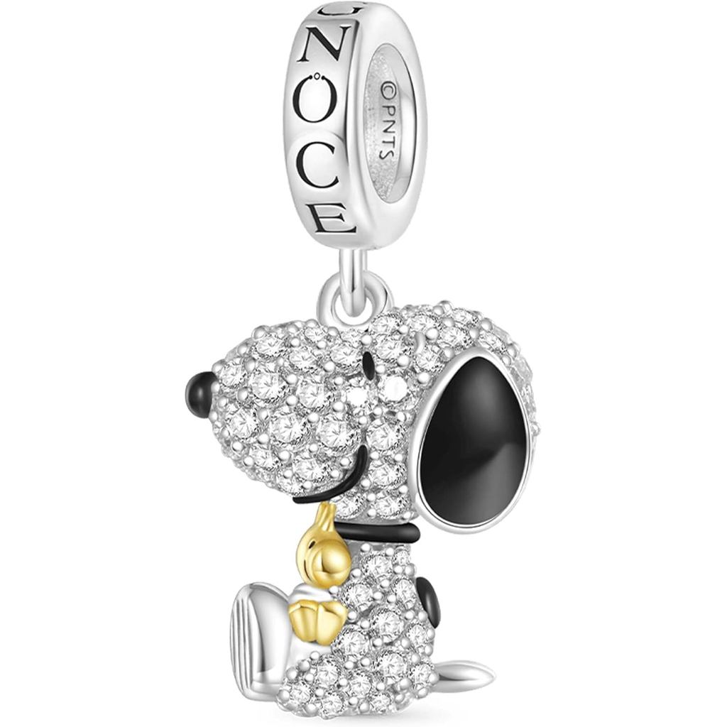 GNOCE จี้เพชร Dangle Charm แบบถั่วลิสง Snoopy กอด Woodstock จาก S925 เงินสเตอร์ลิง เหมาะเป็นของขวัญว