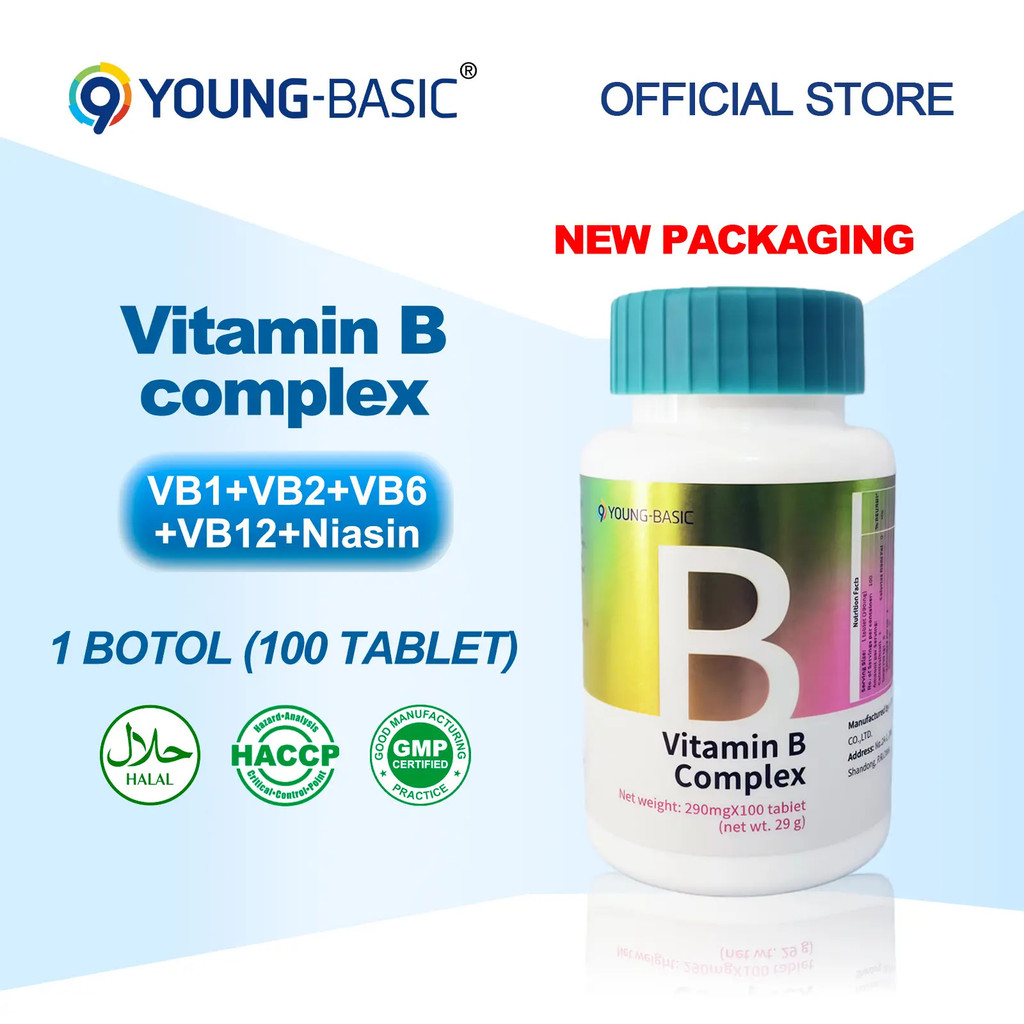 9YOUNG-BASIC Vitamin B Complex, 100 Tablet, B1, B2, B6, B12, Niacin, Biotin,Folat |  Menggalakkan Ra
