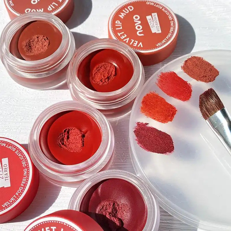 NOVO Jelly Jar Lip Mud Lip Glaze เนื้อกํามะหยี่ด้าน ไม่ติด เสริมสีผิว สร้างสรรค์เมคอัพธรรมชาติ พกพาข