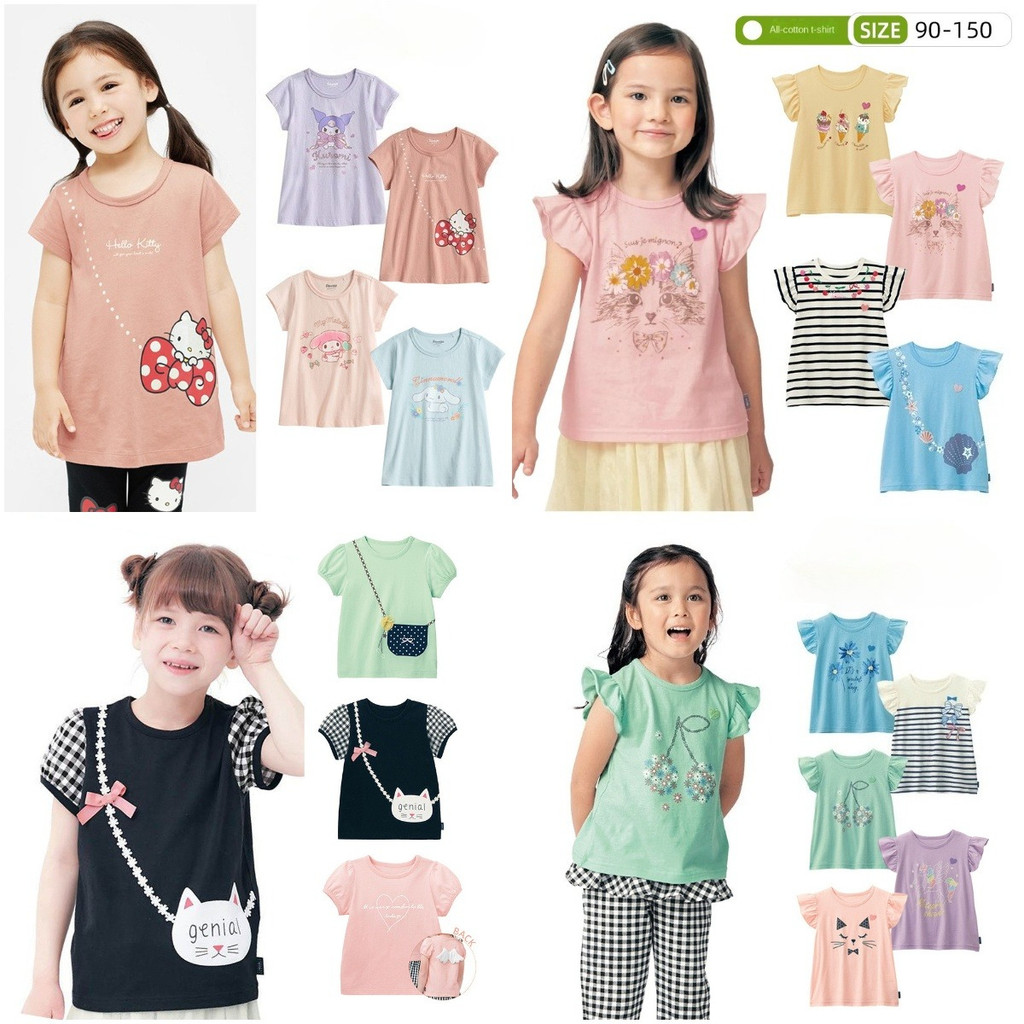เสื้อยืดแขนสั้น ผ้าฝ้ายแท้ สไตล์ญี่ปุ่น แฟชั่นฤดูร้อน สําหรับเด็กผู้หญิง 90-150-1226