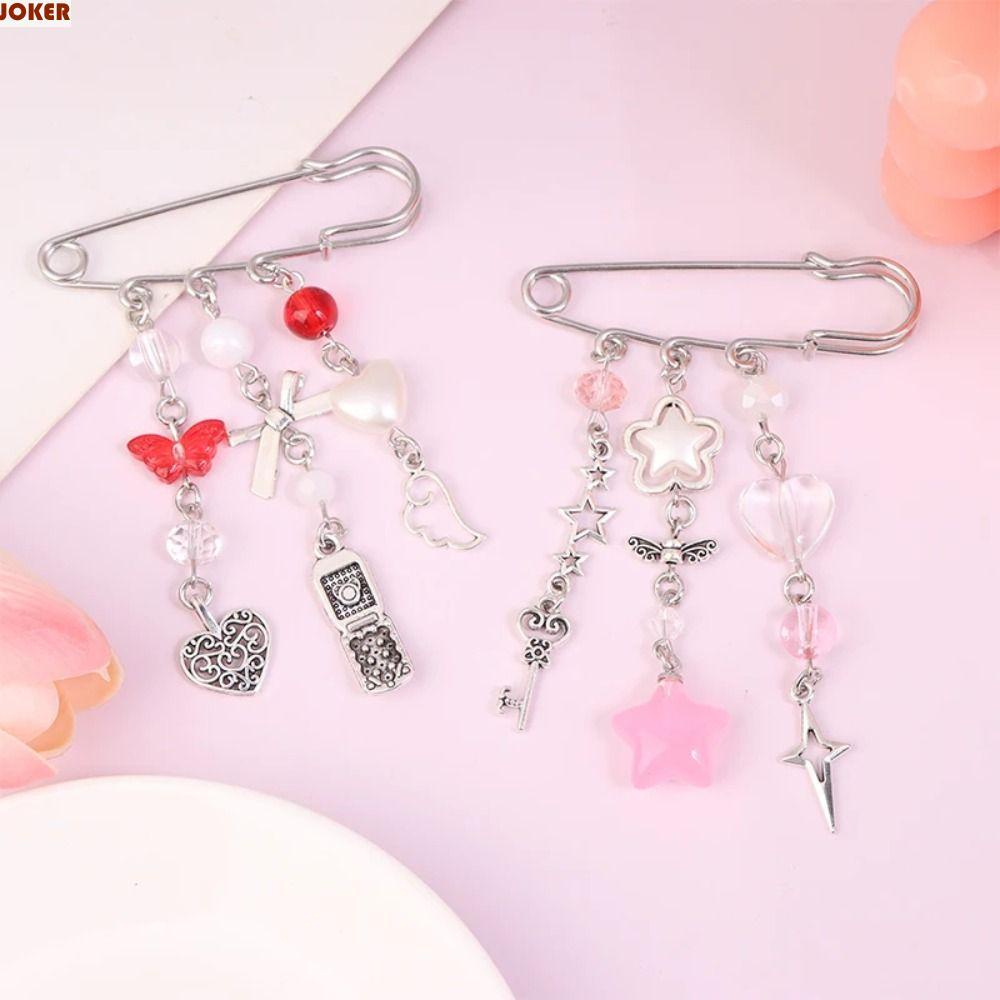 JOKER Sweet เข็มกลัด Clip, Y2k Gothic Safety Pin Beaded Bag Pins, Fashion Outfit Stylish Unique Clas