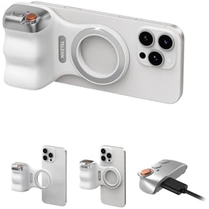TELESIN Fun Shot Magnetic Phone Camera Grip + C03 Magnetic Selfie Light (สีเงิน) Bundle Kit เข้ากันไ