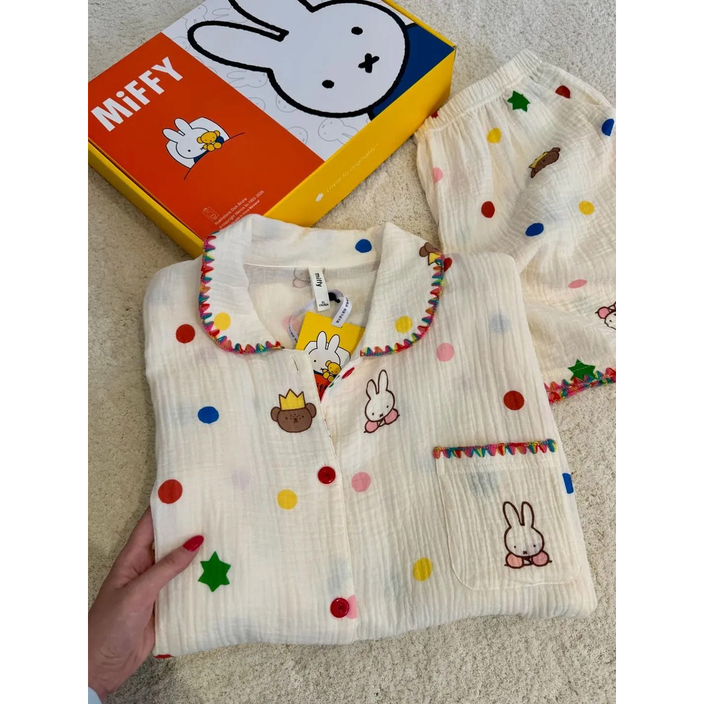 ชุดนอนแขนสั้นผ้าฝ้ายแบบน่ารักสำหรับผู้หญิง ชุดลังเเจร์ Kawaii ในสไตล์พิ้งกี้ฮาเวน ระบายอากาศดีในฤดูร้อน