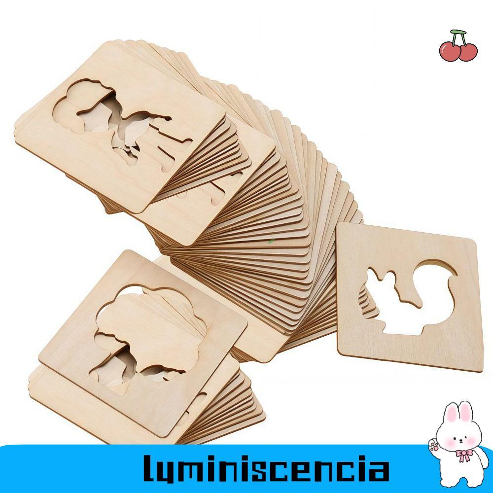 LUMINESCIA Kids Drawing Stencils, Montessori DIY Drawing Template, Fun Hollow Design ไม้ทนทาน Graffiti Board ของเล่นเด็กหญิง
