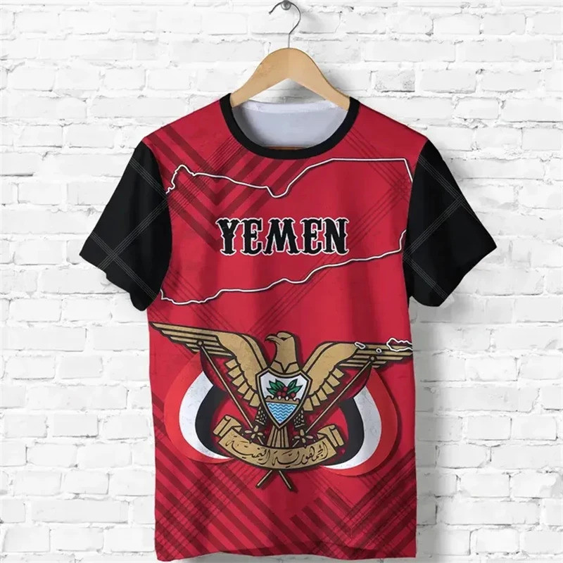 เสื้อยืดชายสไตล์ลำลอง แบบหลวมรอบคอ ออกแบบมาพร้อมธงประเทศเยเมน สไตล์.streetwear ไซส์ใหญ่ AH6E