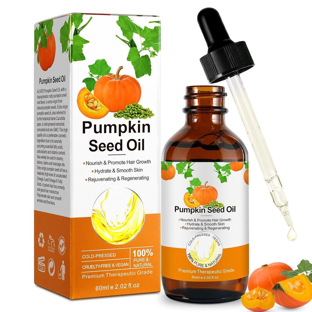 Pumpkin Seed Oil 2.02Fl Oz, Pumpkin Seed Oil for Hair Growth, Pure Cold Pressed Pumpkin Seed Oil, Re