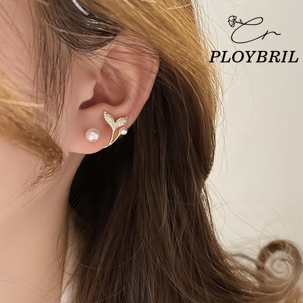 PLOYBRIL COD-Micro-Inlaid Zircon Fishtail Pearl ต่างหูผู้หญิง E075