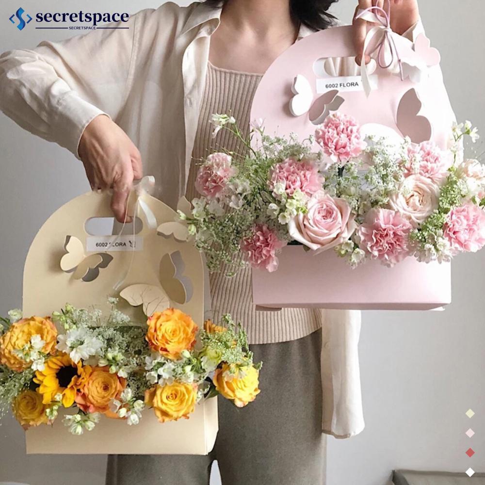 SECRETSPACE Creative Butterfly Flower Box Hand Flower Basket Paper Flower Box Flower Arrangement Bag