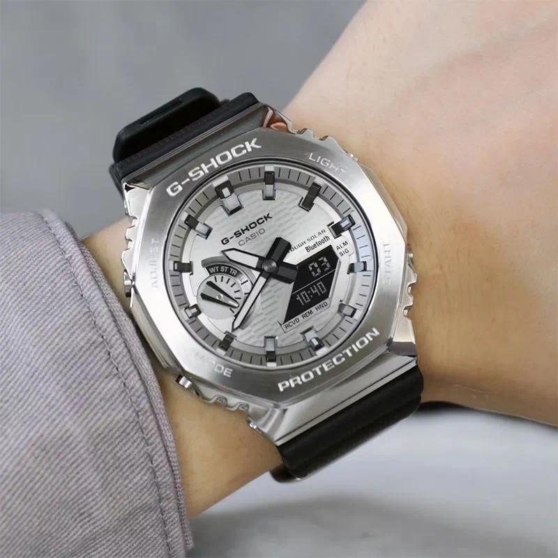 GBM-2100A-8B silvery สแตนเลส Bezel G-STEEL กีฬาเรซิ่นสายนาฬิกาโลหะเรซิ่นสายนาฬิกา p675