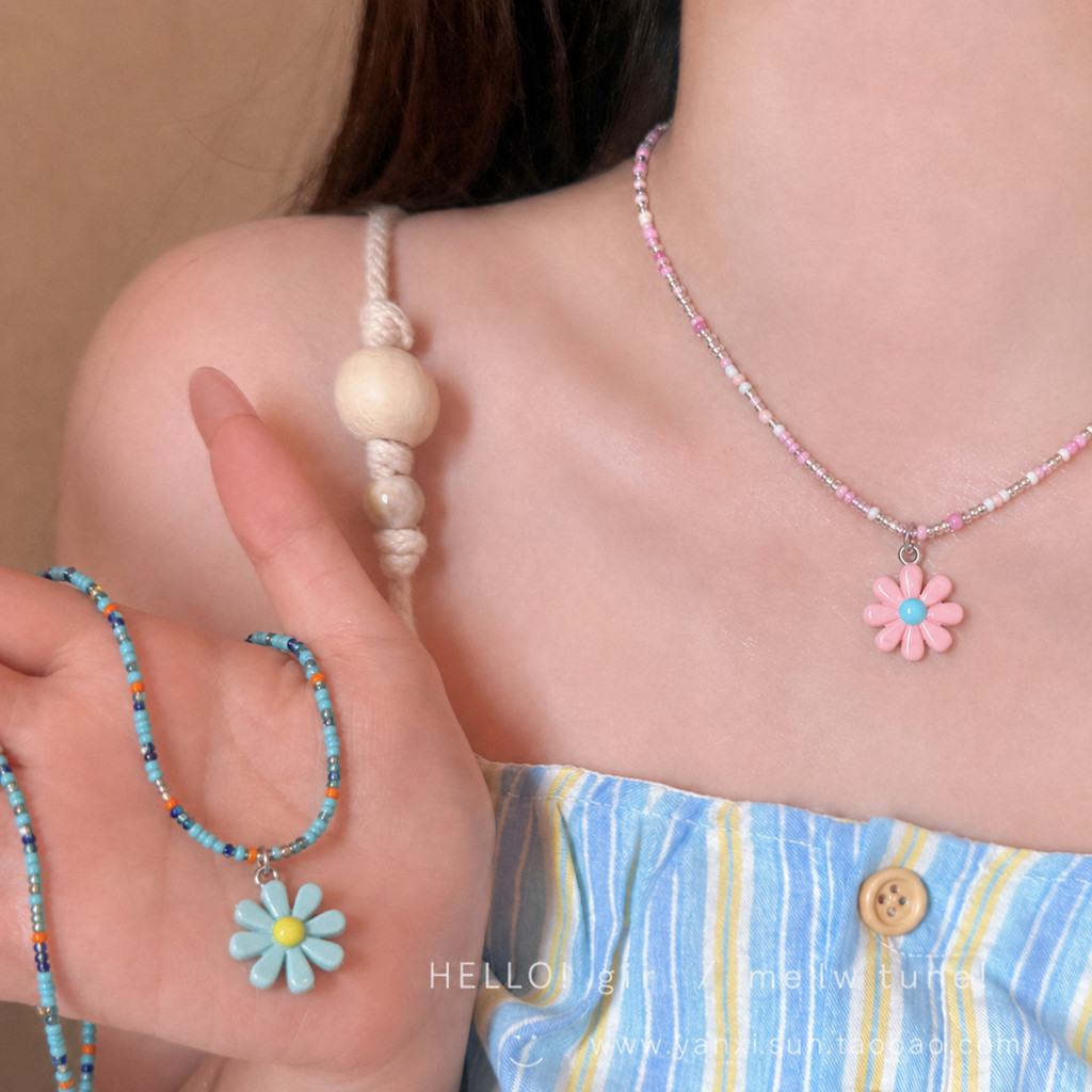 จี้ดอกไม้  necklace เครื่องประดับแฟชั่น handmade หลายสี สําหรับผู้หญิง dopamine