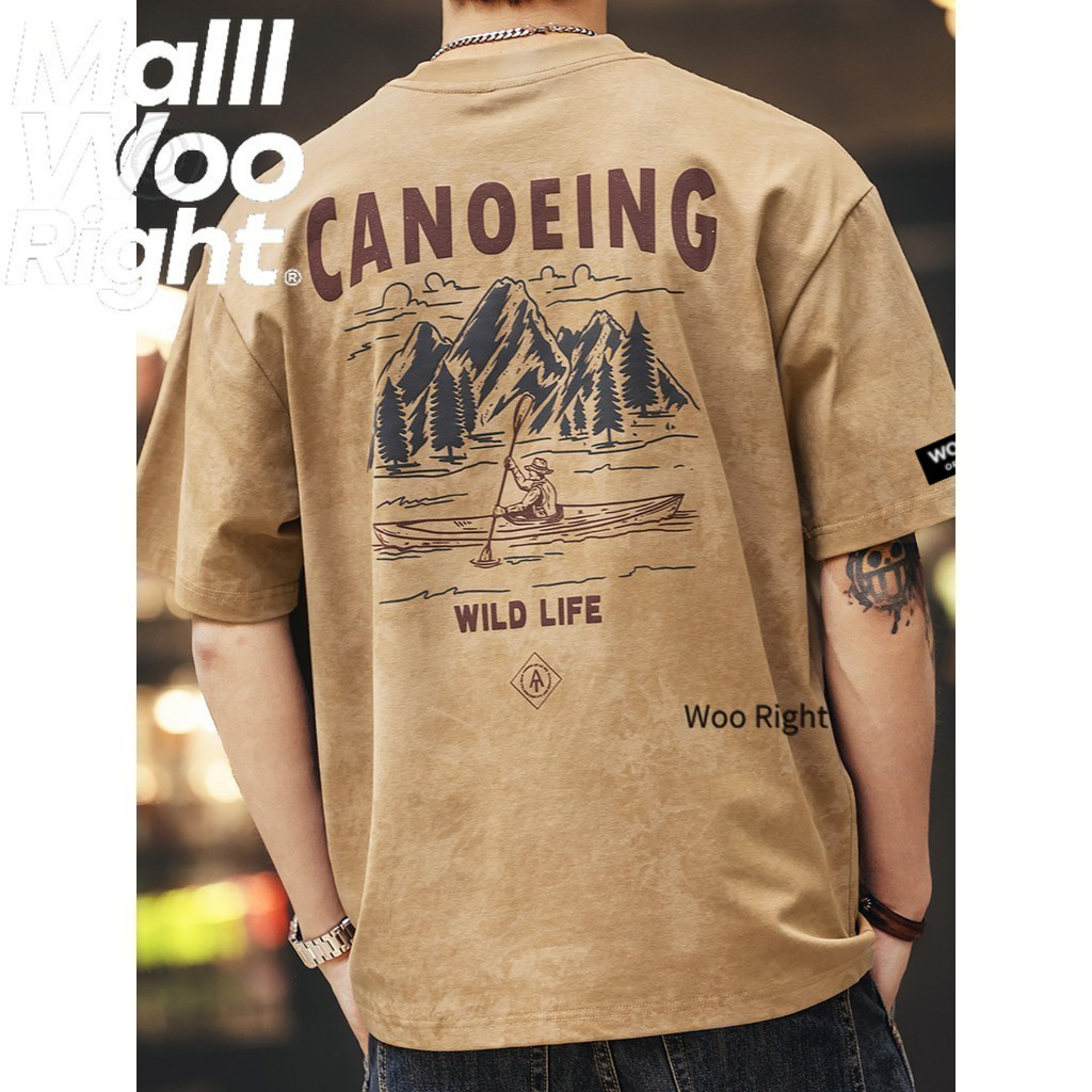 Woo Right  280g เสื้อผู้ชาย เสื้อยืดผู้ชาย วินเทจ สตรีท เท่ๆ ใส่สบาย Oversize Woo Right COD จัดส่งตลอด 24 ชั่วโมง