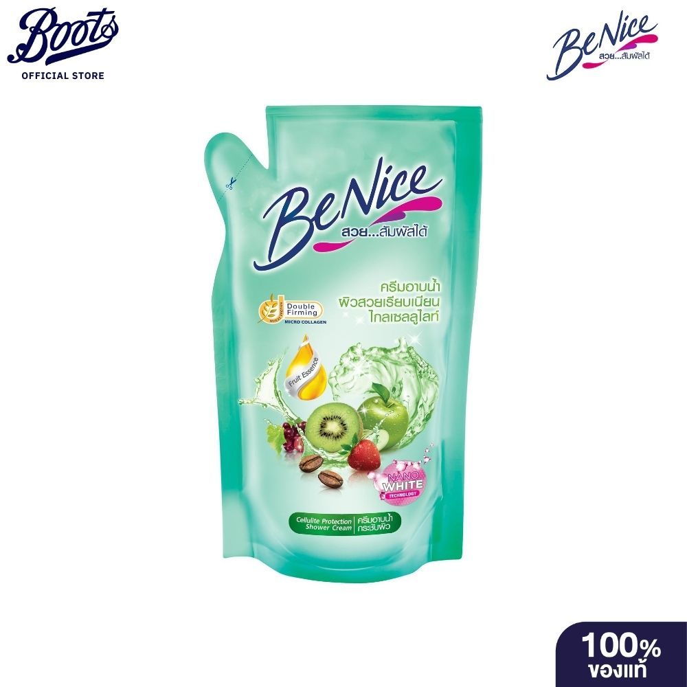 Benice บีไนซ์ ครีมอาบน้ำ สูตรเพื่อผิวนุ่มกระชับ เขียว 400 มล. ถุงเติม