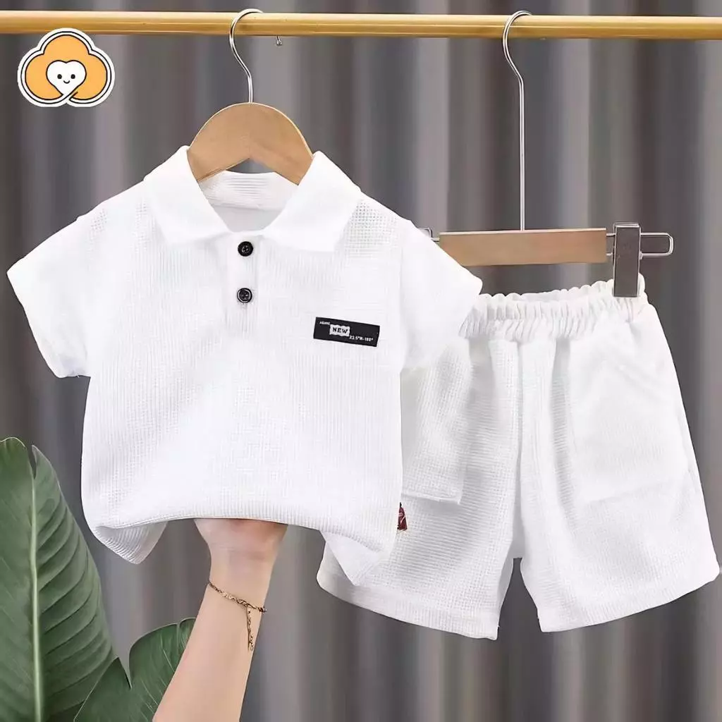 [Cotton Life]ชุดเด็กผู้ชายเรียบง่าย ทนทาน ระบายอากาศดี ชุดเสื้อ+กางเกงฤดูร้อน