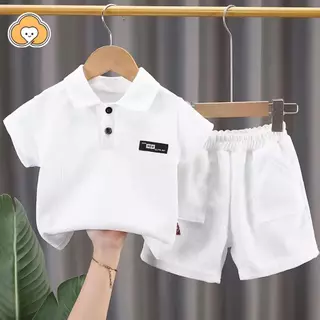 [Cotton Life]ชุดเด็กผู้ชายเรียบง่าย ทนทาน ระบายอากาศดี ชุดเสื้อ+กางเกงฤดูร้อน