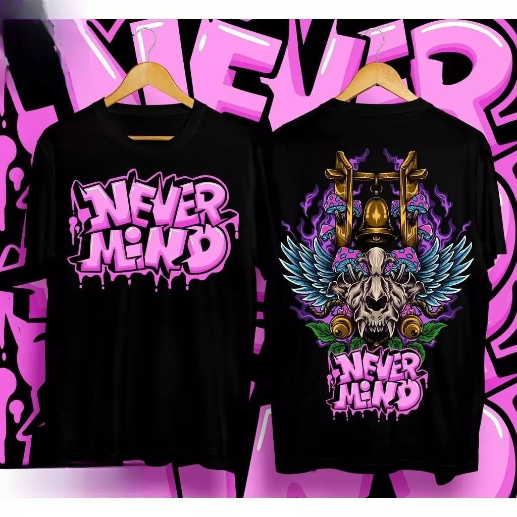 เสื้อยืดโอเวอร์ไซส์สีดำ ลายNEVERMINDสไตล์สตรีท ผ้าครอสดูดซับเหงื่อ ทรงหลวมสวย ไม่ยับง่าย ชายหญิงใส่ได้