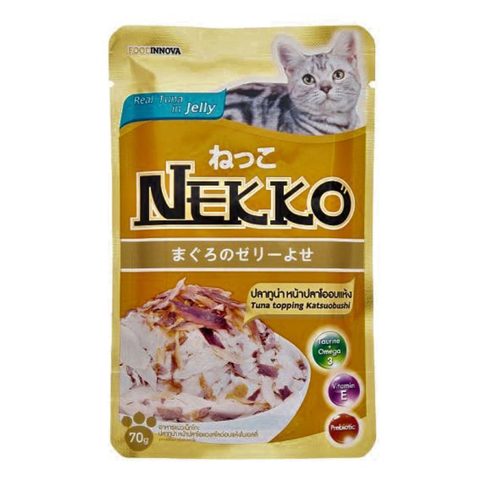 [สินค้าส่งด่วน] เน็กโกะปลาทูน่าในเจลลี่รสปลาโอ 70 ก NEKKO TUNA TOPPING KATSUOBUSHI