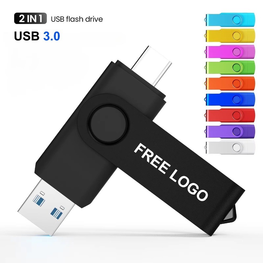 แฟลชไดรฟ์ USB 3.0 2 IN 1 ไดรฟ์ปากกาหมุนได้ TYPE-C 128GB Memory Stick 64GB ของขวัญธุรกิจความเร็วสูง U