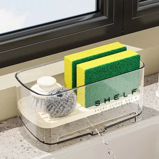 ที่วางจานสำหรับอ่างล้างจาน ชั้นวางจัดระเบียบแบบหนาสำหรับวางบนเคาน์เตอร์ สำหรับเก็บฟองน้ำและผ้าทำความสะอาด