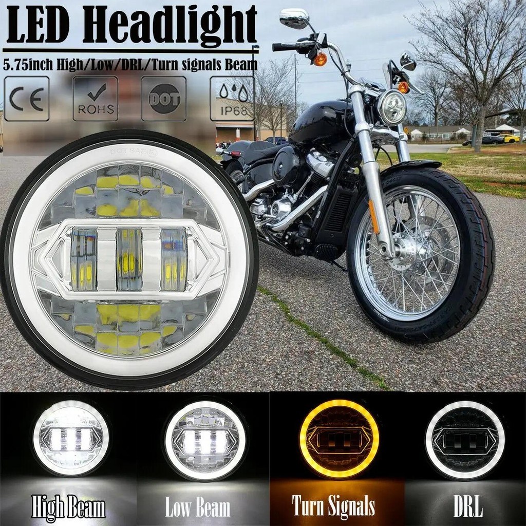 5.75 H4 LED รถจักรยานยนต์ LED ไฟหน้าพร้อม Halo แหวนสีขาว DRL Angel eyes สําหรับ HarleyDyna/softail D