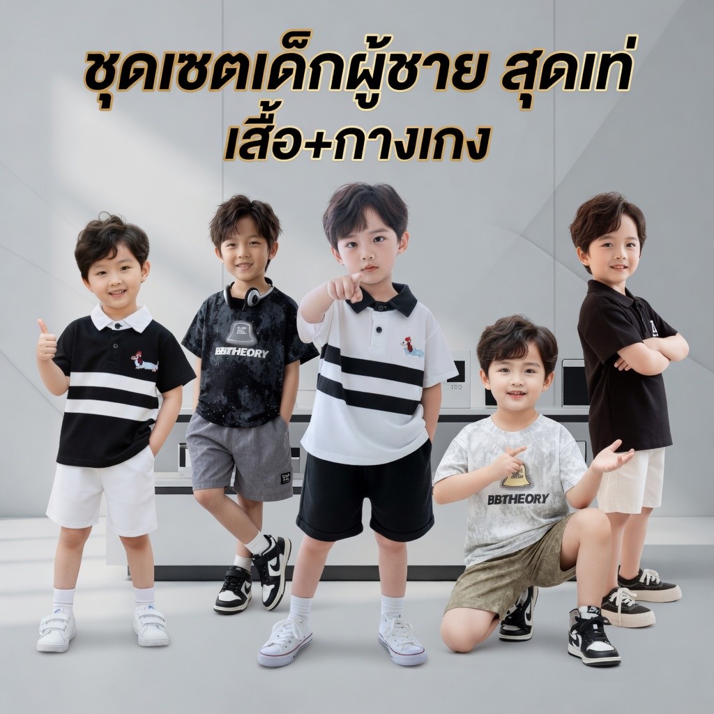 Dolemi ชุดเด็กผู้ชาย เสือโปโล+กางเกงขาสั้น ชุดเข้าเซท2 ชิ้น สำหรับเด็กผู้ชาย 80-120 cm ลายทาง แฟชัน ชุดเด็กคอโปโล