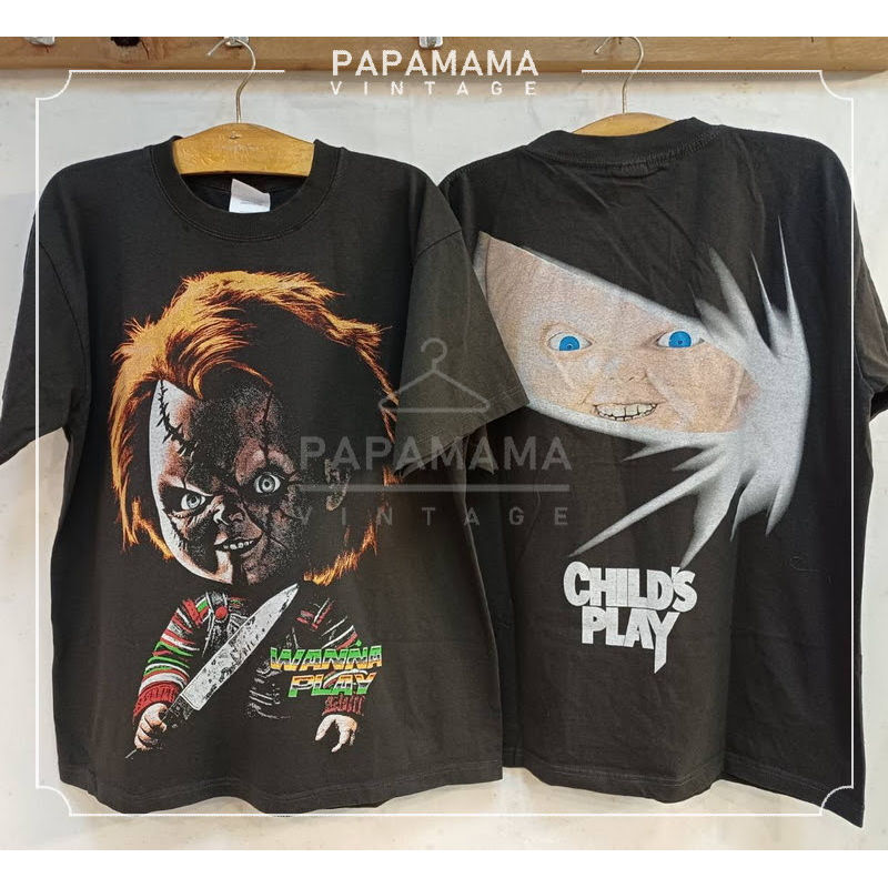 CHUCKY Child's Play Legendary Movie tag HANES USA เสื้อวินเทจ เสื้อหนังตำนาน papamama vintage shirt