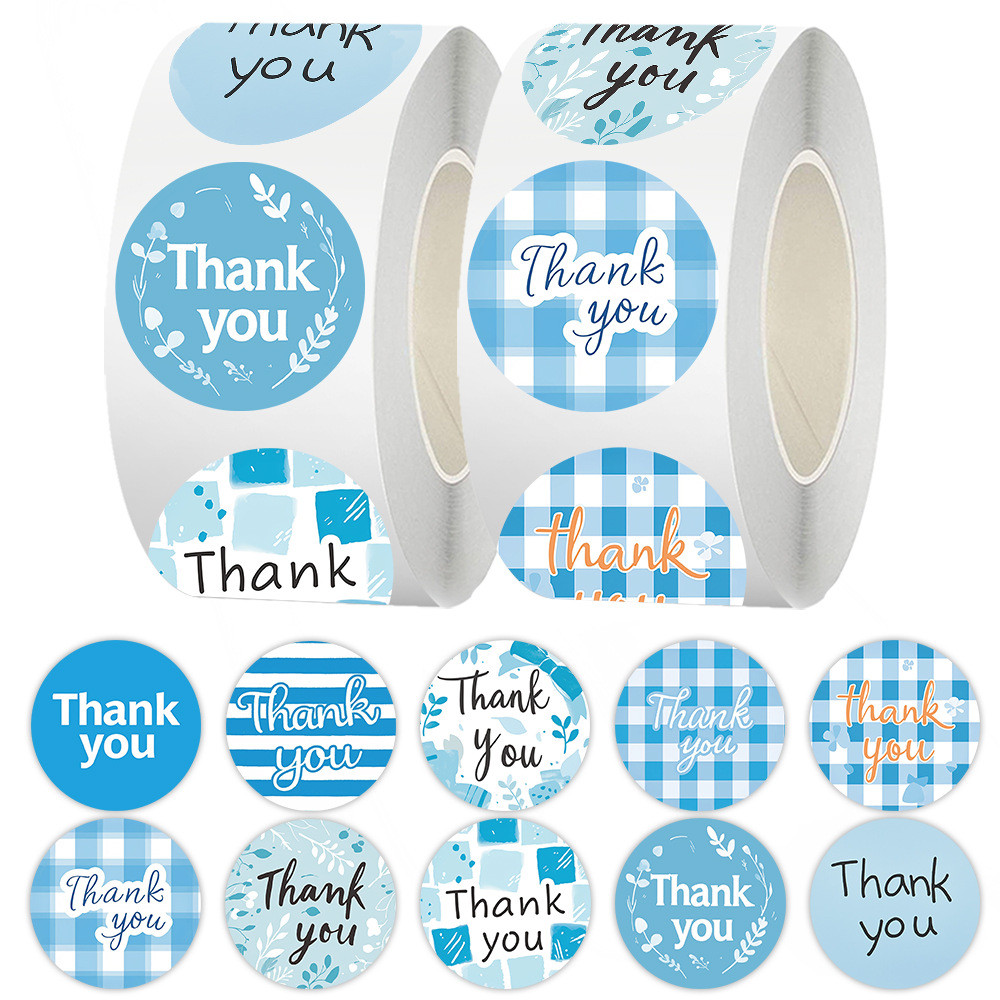 Blue Thank You Roll Stickers Simple Thankyou English Creative Label Stickers diy ตกแต่งความงามสติกเก