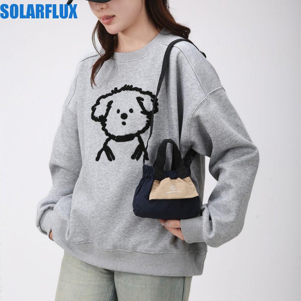 SOLARFLUX กระเป๋าสะพายผ้าไนลอน น้ําหนักเบา สะพายข้างขนาดเล็ก หวานสีทึบ พร้อมหูหิ้วและสายสะพายไหล่