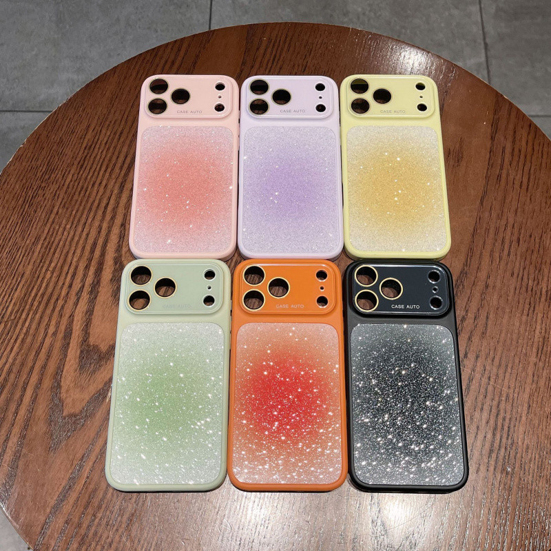 Bling Shiny Hard PC Soft Frame Case สําหรับ iPhone 17 16 15 14 13 12 Pro Max กล้องป้องกัน