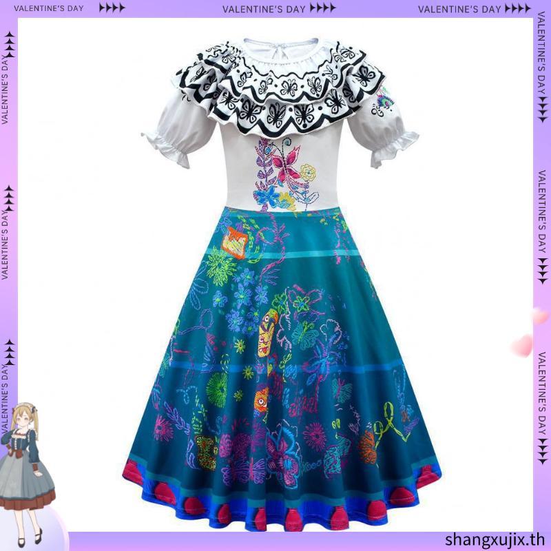 Encanto ชุดเด็กผู้หญิง คอสเพลย์ Isabella Mirabel Charm เครื่องแต่งกายชุดสีม่วงสาวเจ้าหญิงชุดเด็ก Isa