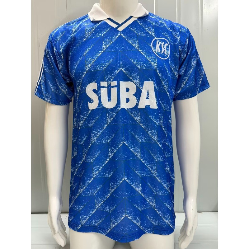 89-90 KE Karlsruhe Away Blue Retro เสื้อฟุตบอล S-XXL แขนสั้นเสื้อกีฬาคุณภาพสูง AA