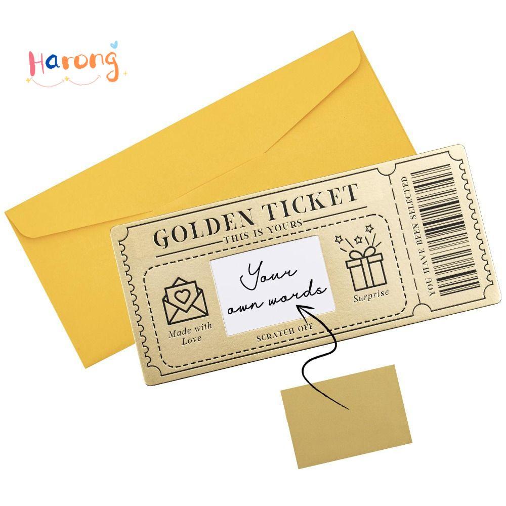 HARONG Golden Ticket Scratch- Card,พร้อมซองจดหมายRaffleของขวัญคอนเสิร์ตตั๋ว,Scratch Ticket Party Fav