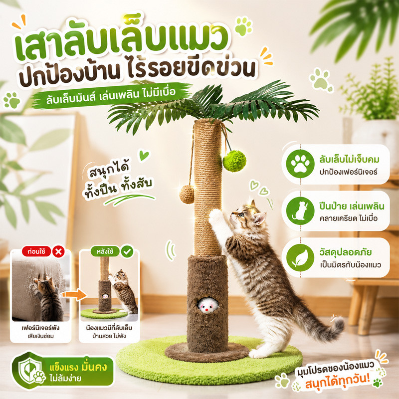 เสาลับเล็บแมว ของเล่นแมวเล็ก ที่ฝนเล็บแมว หนูซ่อนเร้น ขนาดเล็กไม่ใช้พื้นที่ สไตล์ทะเลวันหยุด