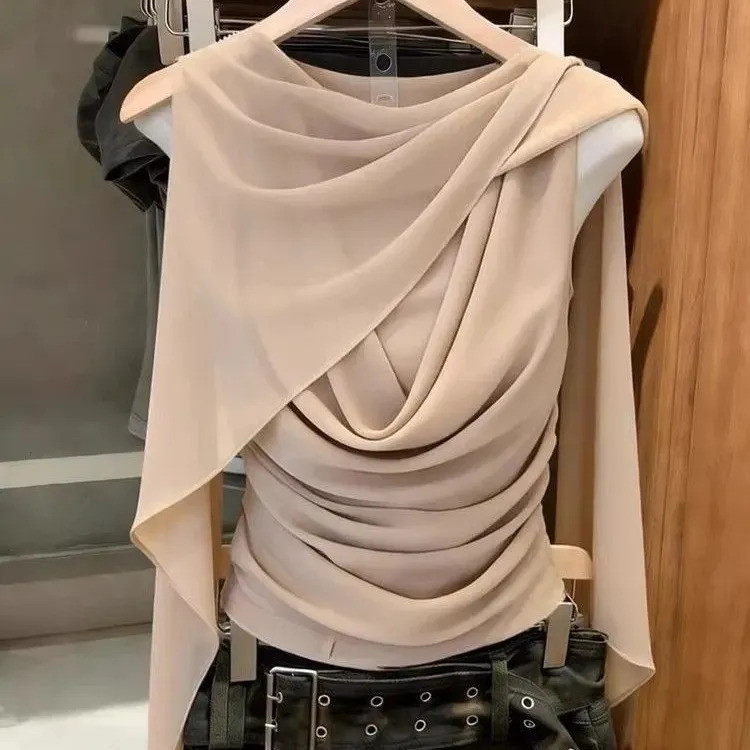 เสื้อกล้ามแขนกุดน่าระทึกใจสีทึบหรูหราสไตล์ฝรั่งเศสสําหรับผู้หญิงฤดูร้อนใหม่สลิมฟิตวินเทจสาวร้อนด้านบน
