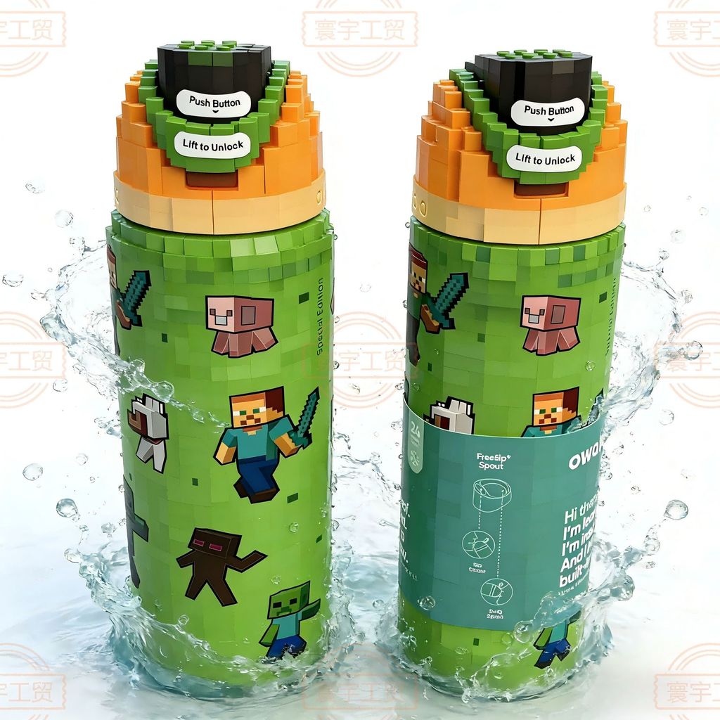 ของแท้ Owala Co-Branded Minecraft Thermos Cup 304 สแตนเลสสูญญากาศกีฬาฟางดื่มคู่ถ้วยน้ําเด็ก