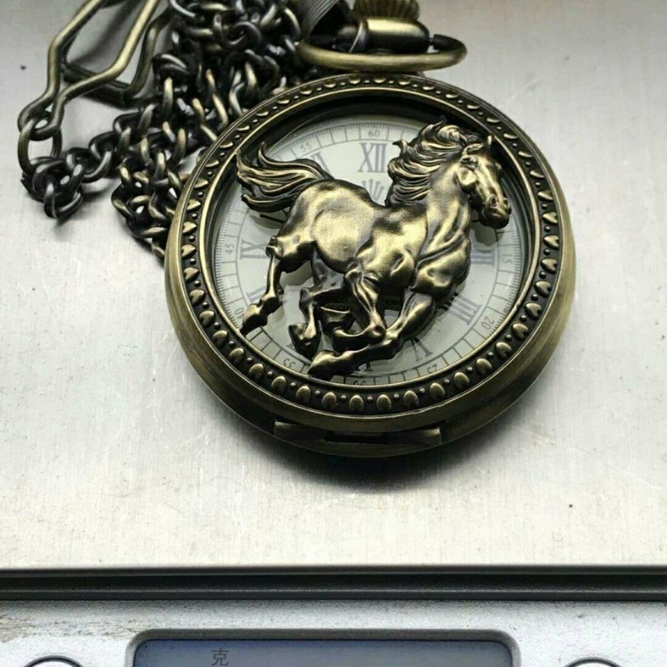 งานฝีมือโบราณ Zodiac Horse Mechanical Pocket Watch Flip Retro Hollow นาฬิกาโบราณนาฬิกา 5.9