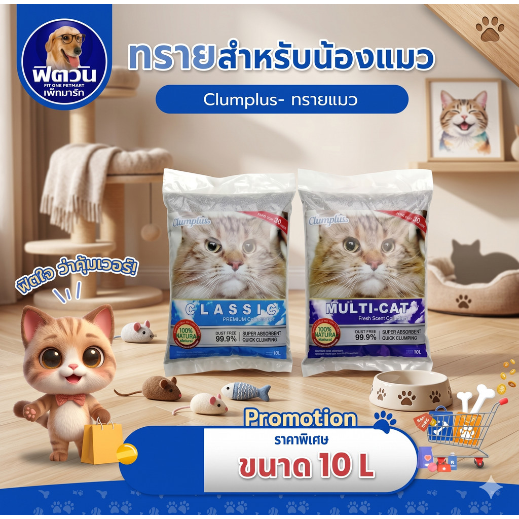 Clumplus Multi ทรายแมวภูเขาไฟ 10 ลิตร สูตร/รส/กลิ่น ควบคุมกลิ่น{ทรายแมว}