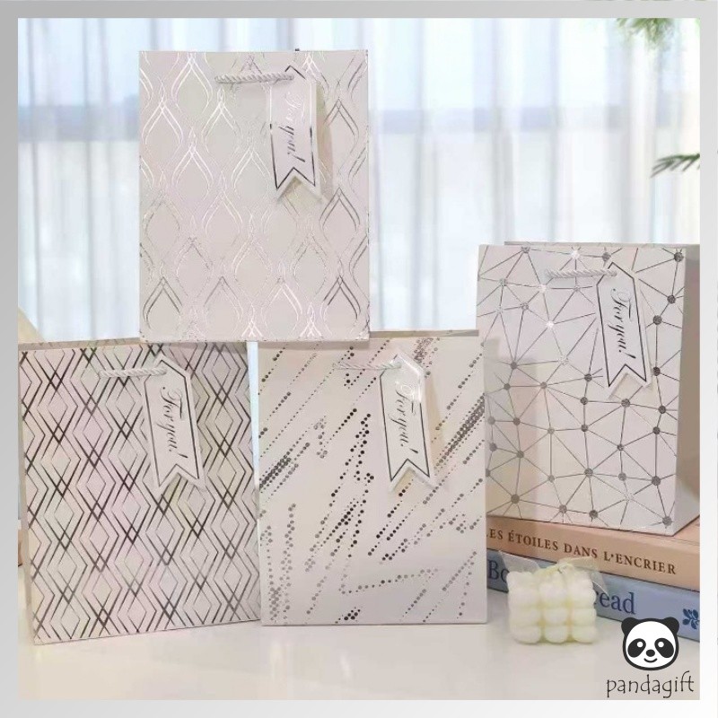 ถุงกระดาษลาย Abstract Silver Line Motif Tag กระเป๋าของที่ระลึกวันเกิด - PABA-PM-TG-008