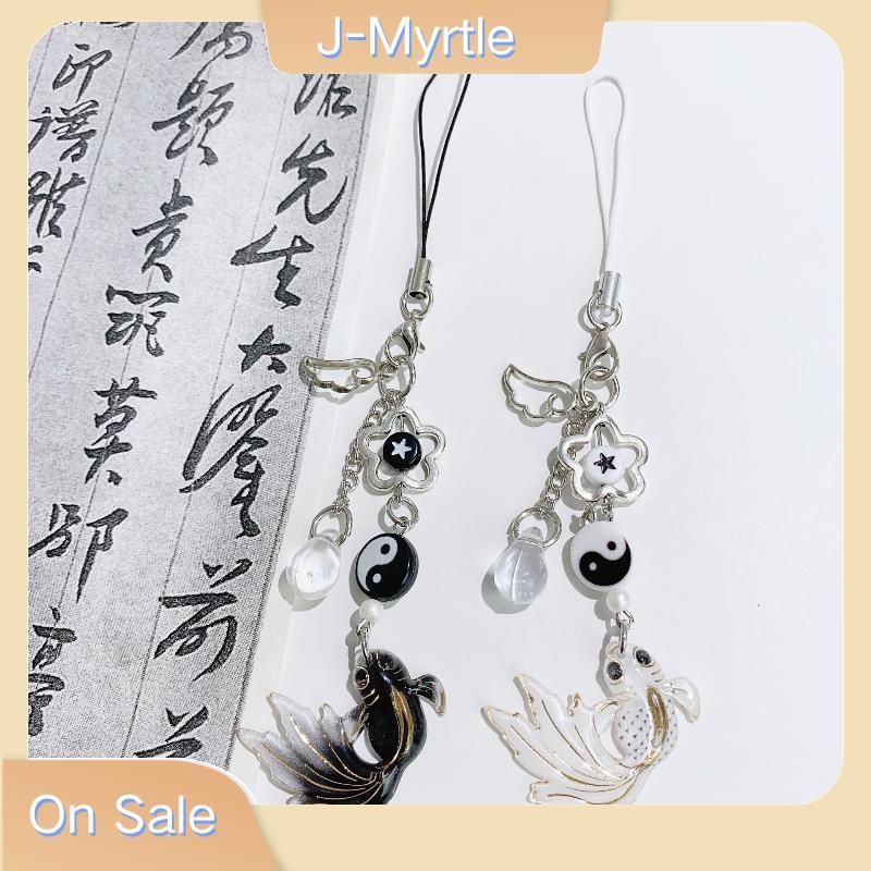 J-Myrtle Vintage สไตล์จีน Koi ปลาโทรศัพท์ Lanyard Retro Tai Chi โทรศัพท์ Chain Y2K ลูกปัดโทรศัพท์มือถือ Charm พวงกุญแจกล้องจี้ Nice