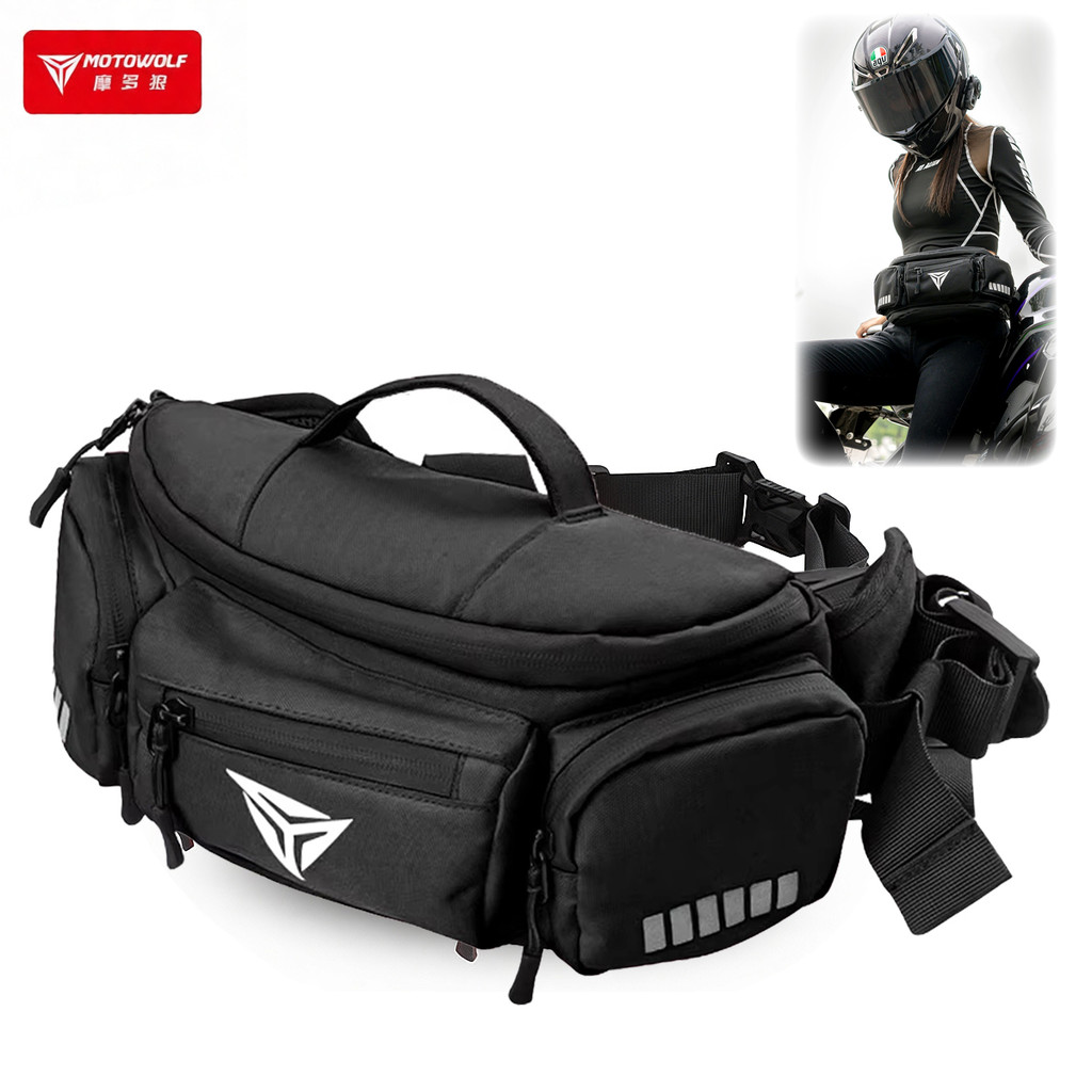 MOTOWOLF 6L กันน้ําขี่จักรยาน Fanny Pack ขยายกระเป๋าคาดเอวจักรยานพร้อมหัวเข็มขัดแม่เหล็กและฝาครอบฝนสําหรับรถจักรยานยนต์ MTB วิ่ง